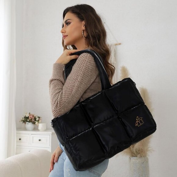 Large Puffer Tote Bag Handbags for Women Shoulder Bags Lightweight Winter Down C - Picture 3 of 7